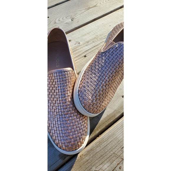 J/Slides Justine Woven Rose Gold Leather Sneakers - Picture 2 of 8